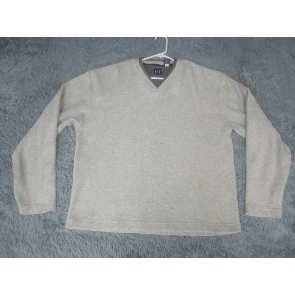 GAP‎ Sweater Mens Large Gray V Neck Polyester Rayon Knit Pullover Long Sleeve